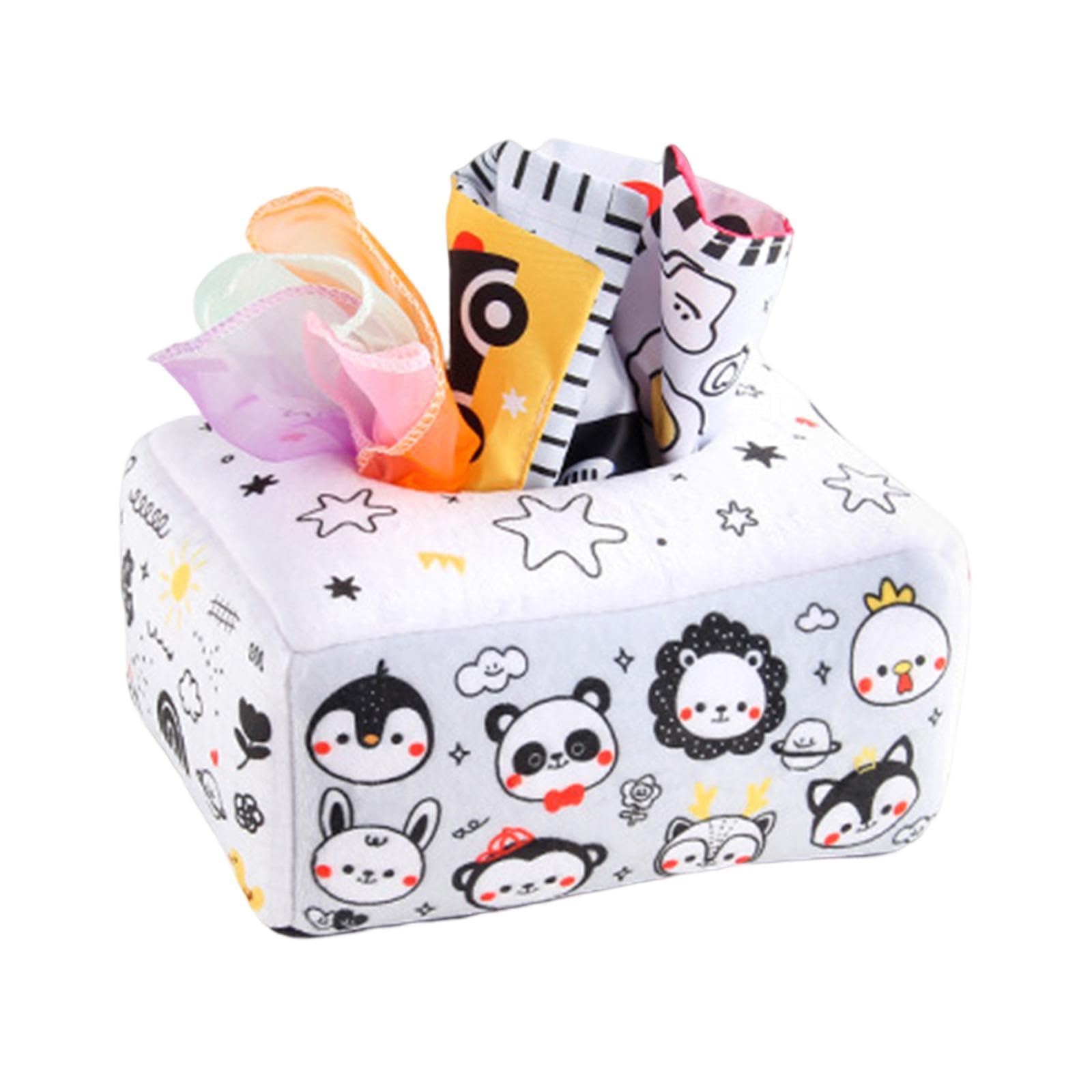 Merishopp Infant Tissue Box Fine Motor Skill Sensory Toys For Boys Girls Kids 12 Year Black White | Baby Learning Toy | Infant 
