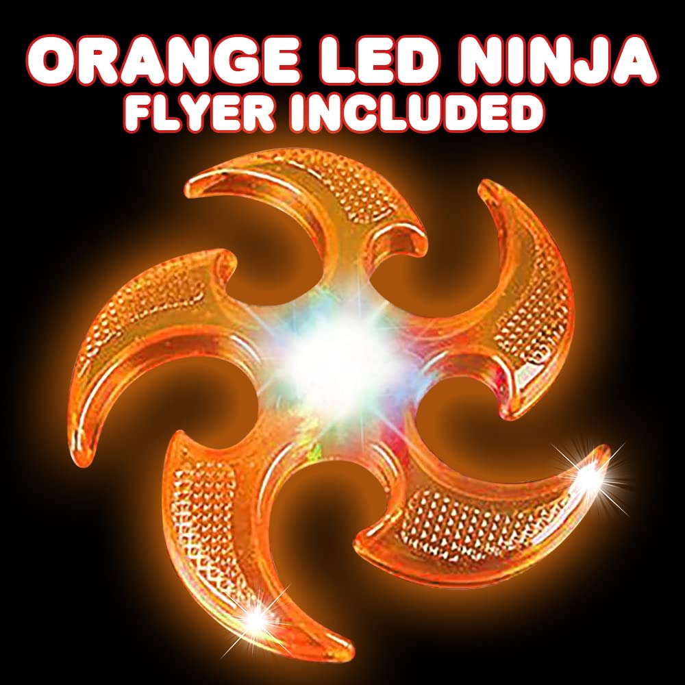 Artcreativity Light Up Ninja Flyers Set – Pack Of 2 Flying Ninja Stars For Kids – Light Up Flying Toys With Batteries – Fun Summer Toy And Gift For Kids – Orange And Purple Ninja Stars