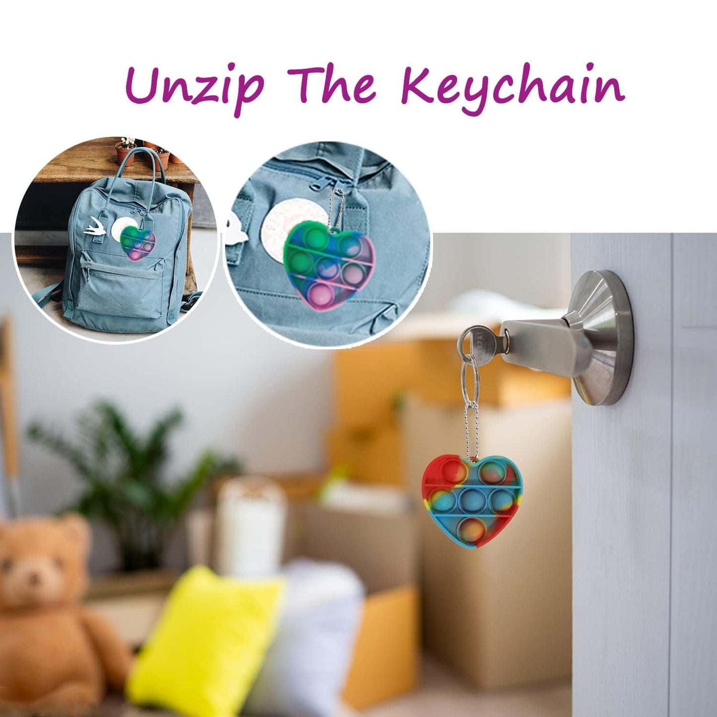 Proundlion Valentines Day Gifts For Kids,40 Pcs Mini Pop Keychains Fidget Toys With 40 Pcs Valentines Gift Cards ,Party Favors,
