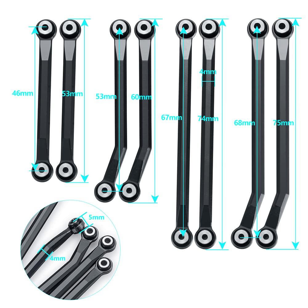 RCLIONS Higher Extra Clearance Links Set Linkage for TRX4M Upgrades 1/18th RC Crawler Car Parts (Black)