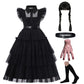 Ruxinrua Black Costume Dress, 4-13 Years Girls Outfits With Accessories Dress Up Set, Family Halloween Cosplay Party (9-10 Years)