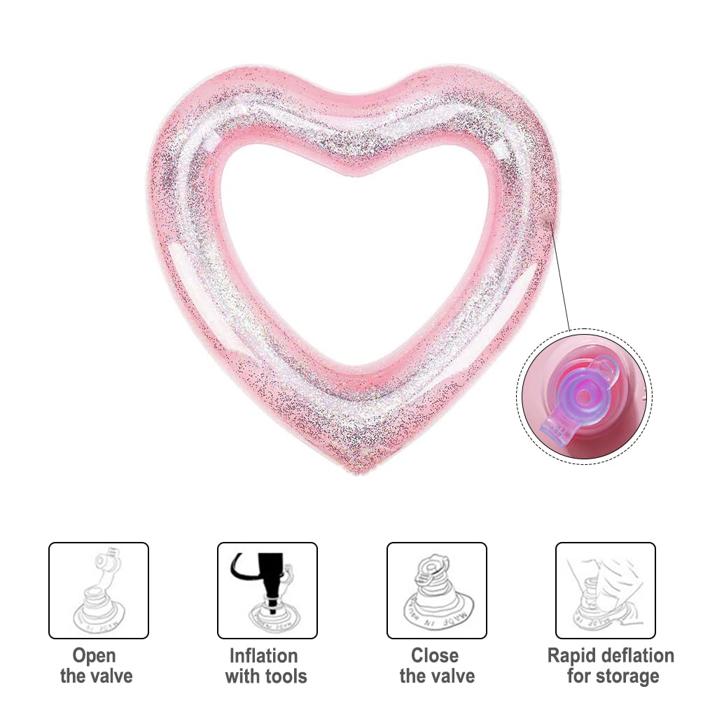 Blublu Park Inflatable Heart Pool Float, Sweet Love Swim Rings Float Loungers Tube For Summer Water Fun Beach Party Toys For Adu