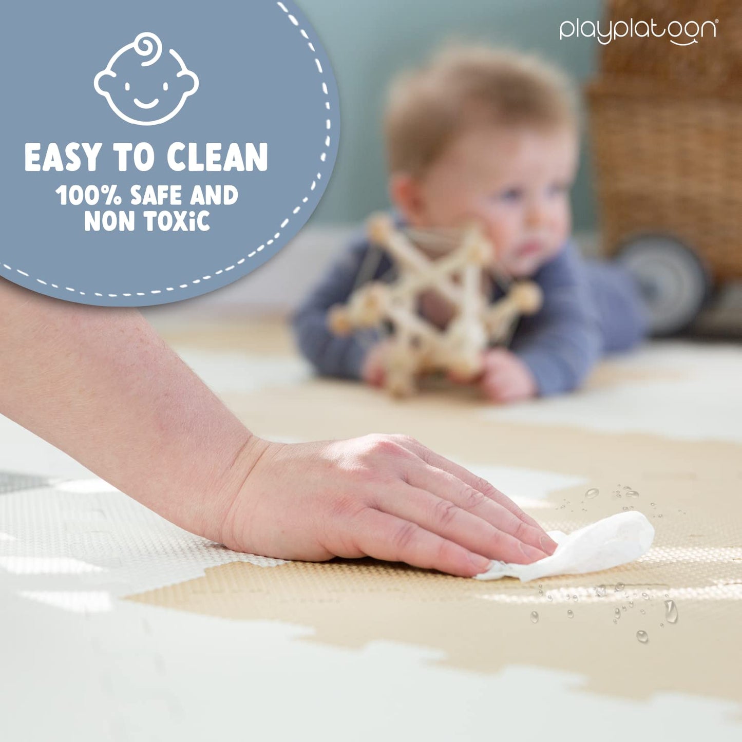 Play Platoon Non-Toxic Extra-Thick 96 Piece Triangle Play Mat - Comfortable 6X6Ft Cushiony Foam Floor Puzzle Exercise Mat For Kids & Toddlers - Sand, Gray & Cream
