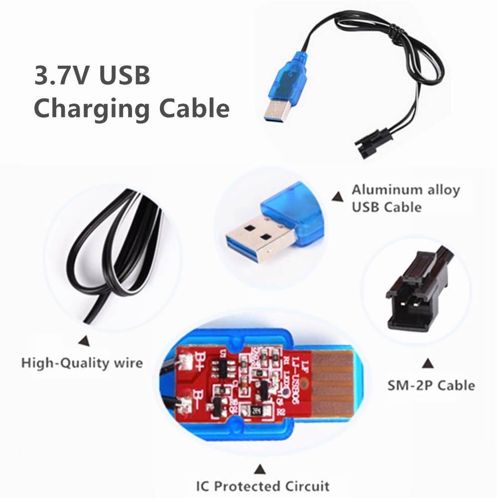 2 Pack 3.7V 600mAh Li-ion Rechargeable Battery 1450cell with USB Charger Cable for Double Sided Rotating Tumbling Amphibious RC