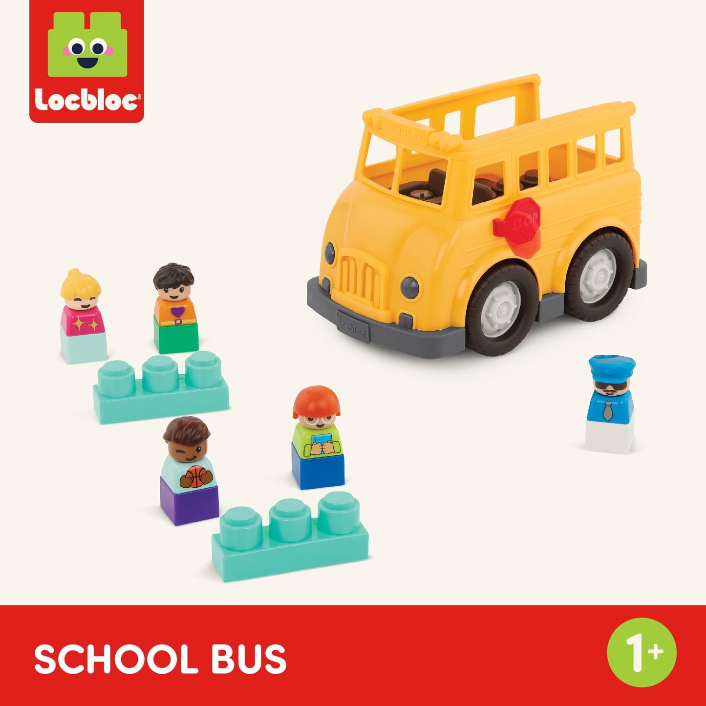 Battat - School Bus - 8Pc Construction Set - 5 Figures & 2 Blocks - Build-On Vehicle - 12 Months + - Locbloc School Bus