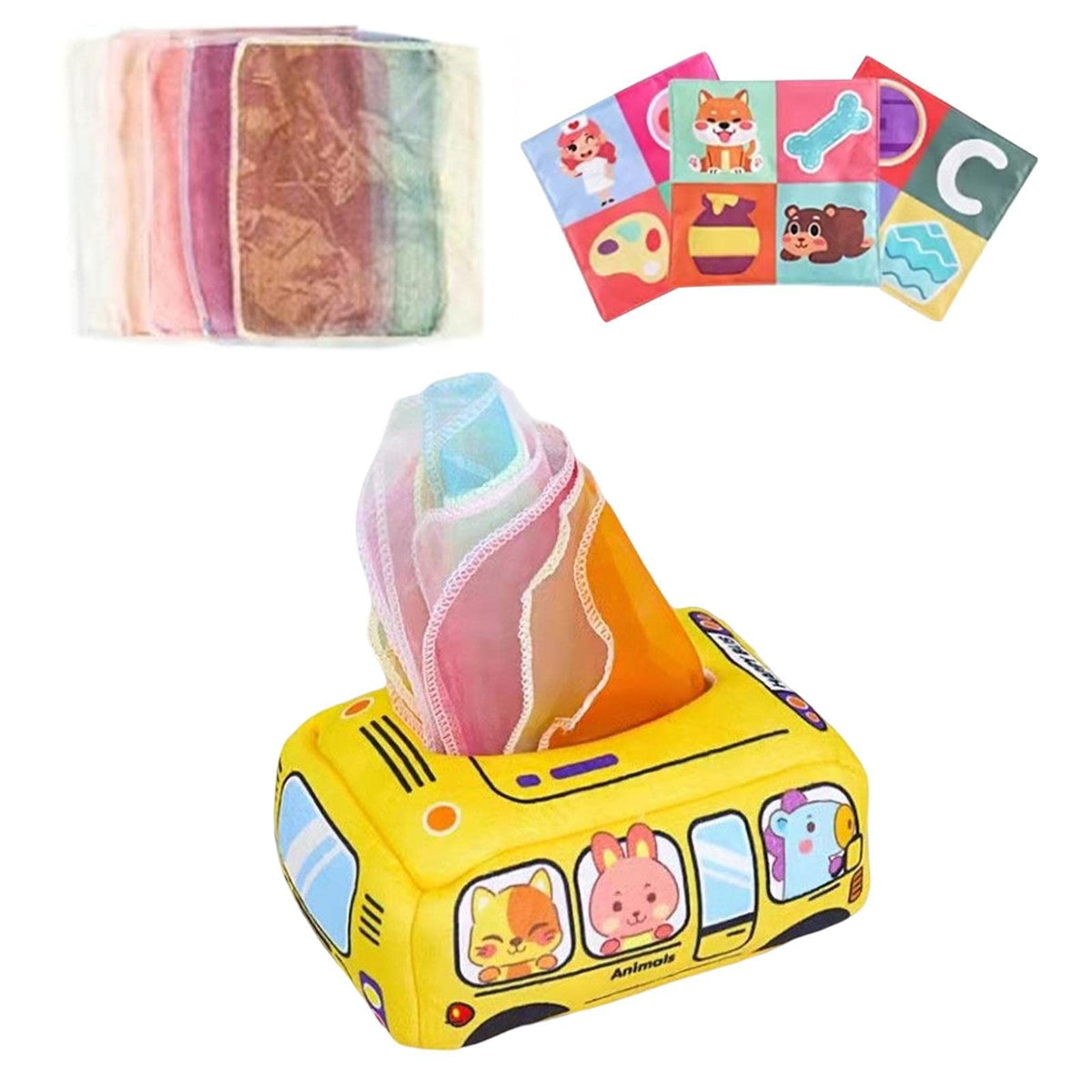 Ujeavette Sensory Pull Along Toddler Tissue Box Bus Drawer For Preschool Motor Skills Style B