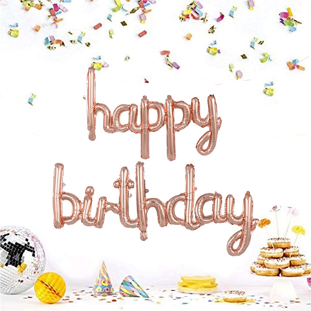 Beishida Rose Gold Happy Birthday Balloons Banner 16 Inch Mylar Foil Birthday Letters Balloons Sign Reusable For Birthday Decora