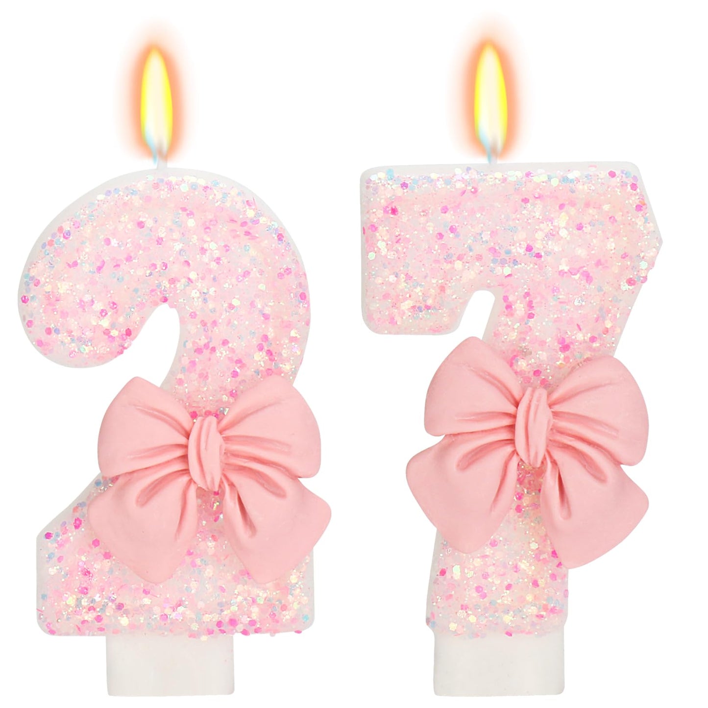 ElekFX 27th Birthday Candles for Cake, Pink Bow Number Cake Candles, 2.76 inch Number Happy Birthday Candle, Cake Topper Decorat