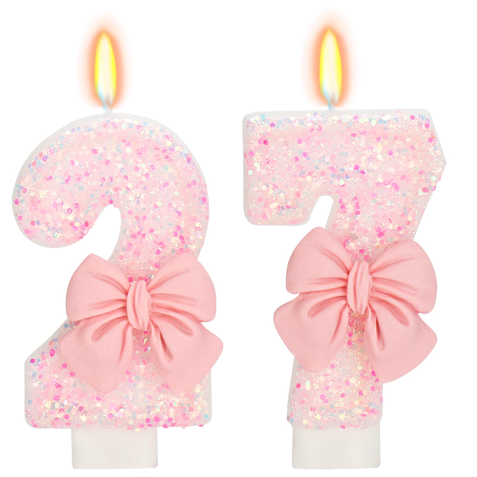 ElekFX 27th Birthday Candles for Cake, Pink Bow Number Cake Candles, 2.76 inch Number Happy Birthday Candle, Cake Topper Decorat