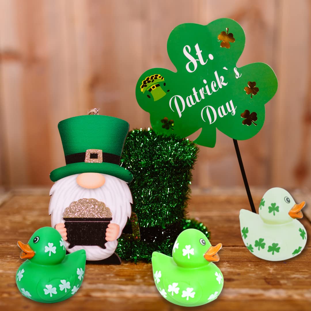 4E'S Novelty 24 Pack St Patricks Day Rubber Ducks - 2 Inch Shmrock Rubber Duckies Bulk - Saint Pattys Day Irish Gifts For Adults