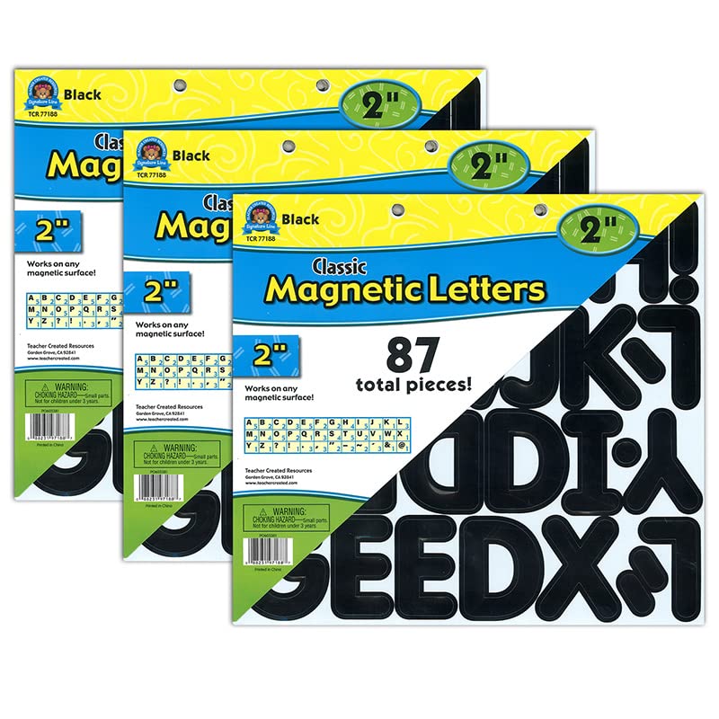 Black Classic 2 Magnetic Letters, 87 Pieces Per Pack, 3 Packs
