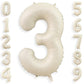 40 Inch Cream White 3 Balloon Numbers, Large Number 3 Balloon Foil Helium Number Balloons, Big 3 Mylar Birthday Balloons for Boy