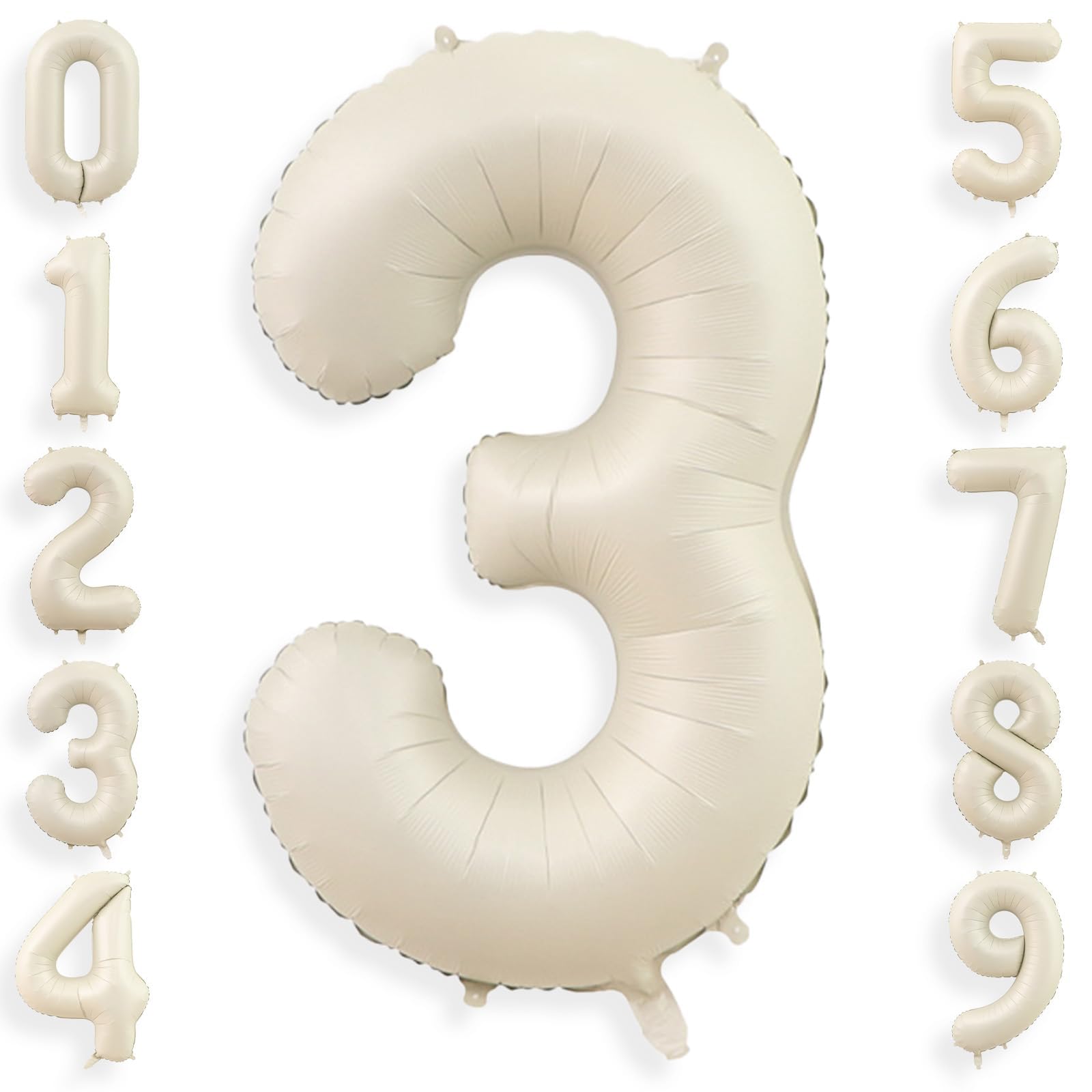 40 Inch Cream White 3 Balloon Numbers, Large Number 3 Balloon Foil Helium Number Balloons, Big 3 Mylar Birthday Balloons for Boy