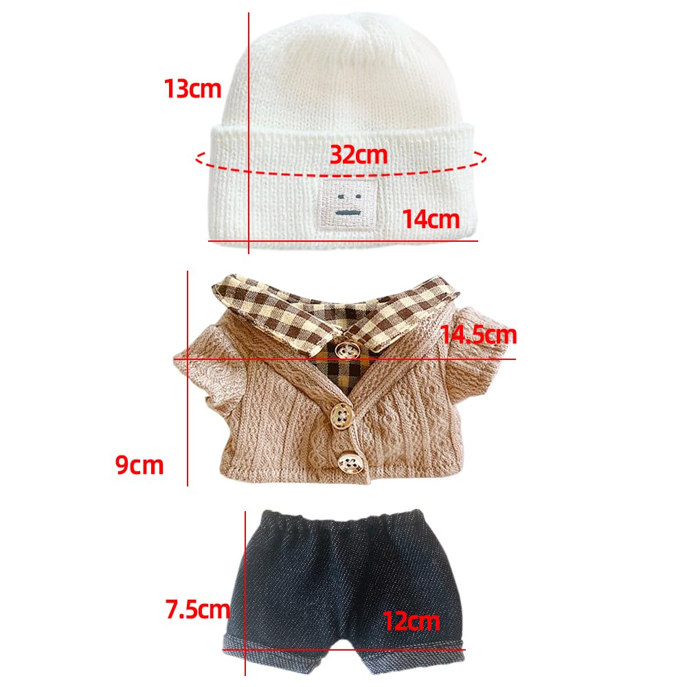 Niannyyhouse 7.8In/20Cm Plush Doll Clothes Hat Button Sweater Denim Flanging Jeans Doll Dressup (White+Brown)