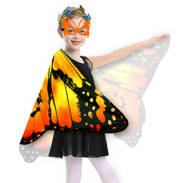 Sunlisky Kids Butterfly Wings Costume Girls Fairy-Wings Toddler Dress Up Play Costumes Butterfly Hair Clip Mask Party Favors (Or