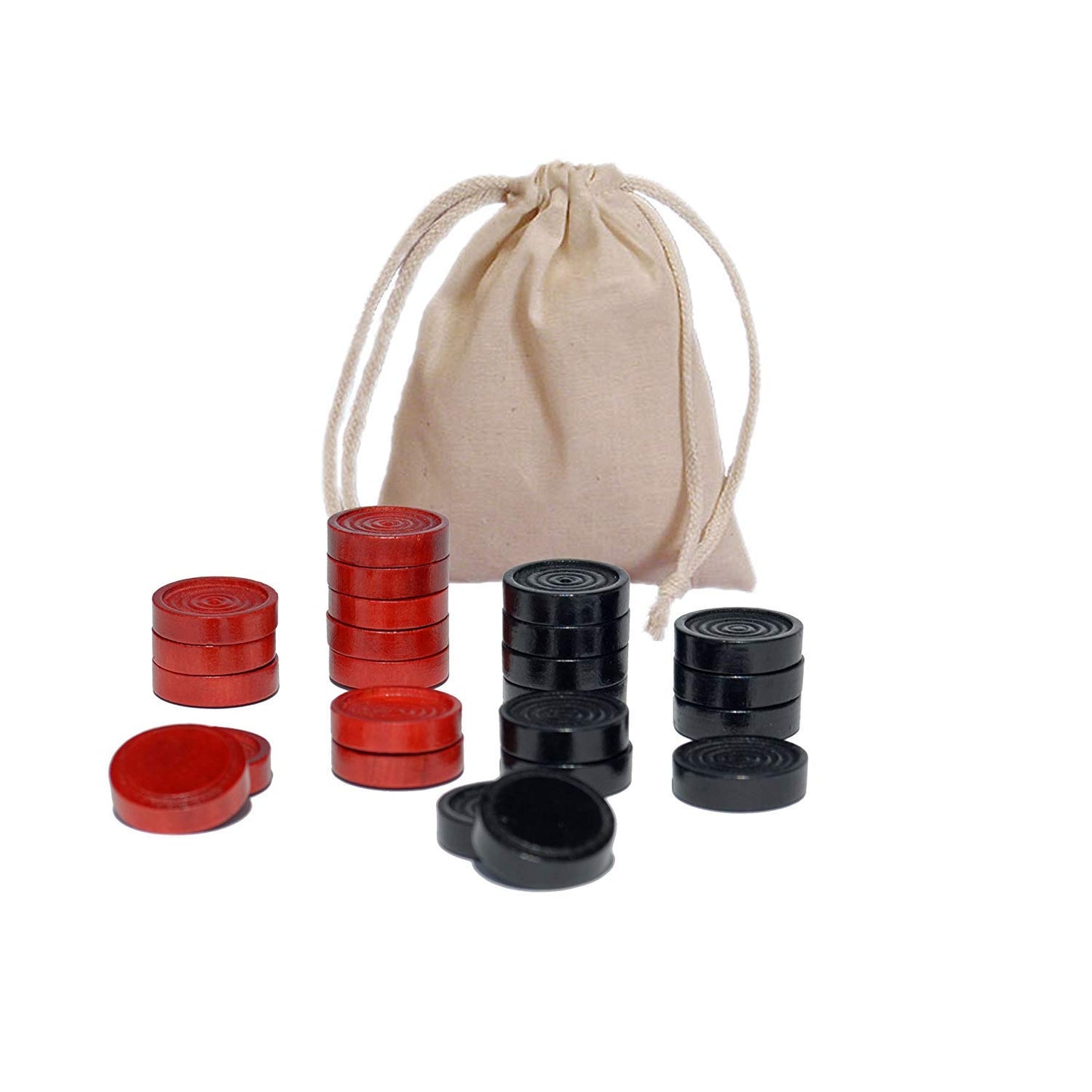 We Games Wood Backgammon Chips With Cloth Pouch - 1.125 In. Diameter - Set Of 30 (Red & Black)