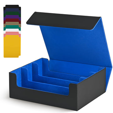 Uaono Card Storage Box For Trading Cards, 1800+ Pu Leather Commander Card Deck Case, Magnetic Closure Card Holder Fits For Magic Game Cards (Black&Blue)
