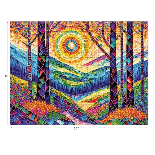 RoseArt 300 Piece Stained Glass Jigsaw Puzzle - The Sun Shines on Dreamland - Multi Color - Cardboard - Model 1209ZZA
