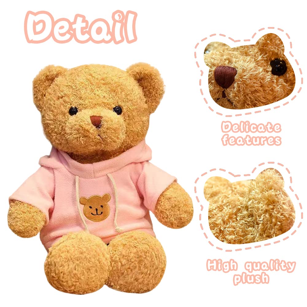 Galatee Cute Teddy Bear Plush Stuffed Animal, Teddy Bear With Coffee Hoodie, Gifts For Children(19.6' Pink)