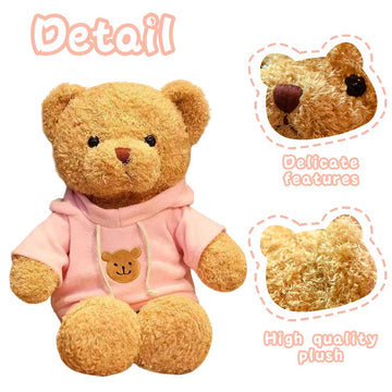 Galatee Cute Teddy Bear Plush Stuffed Animal, Teddy Bear With Coffee Hoodie, Gifts For Children(19.6' Pink)