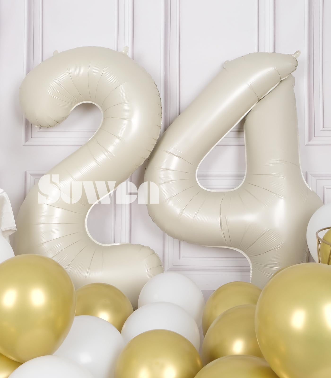 SUWEN 40 Inch Cream White Foil Number Balloons 0-9 Jumbo Mylar Birthday Party Decorations for Men & Women