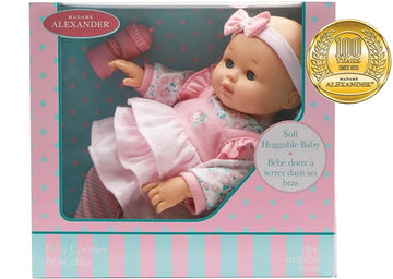 Madame Alexander 14-Inch Baby Cuddles Doll With Bottle, Pink Floral, Light Skin Tone