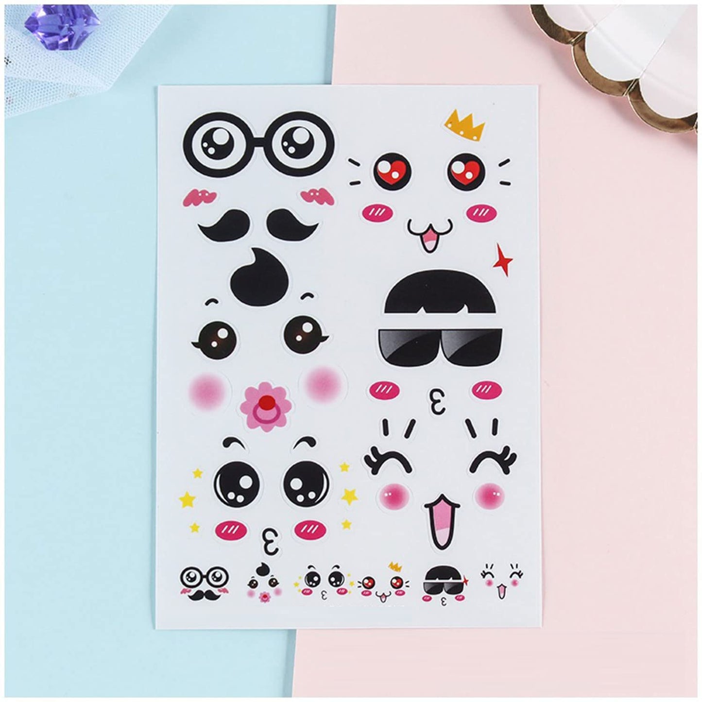 Diyfixlcd 16pcs Cute Cartoon face Stickers Expression Stickers with Colorful Eyes Nose Mouth Creative Stationery Sticker for Sui