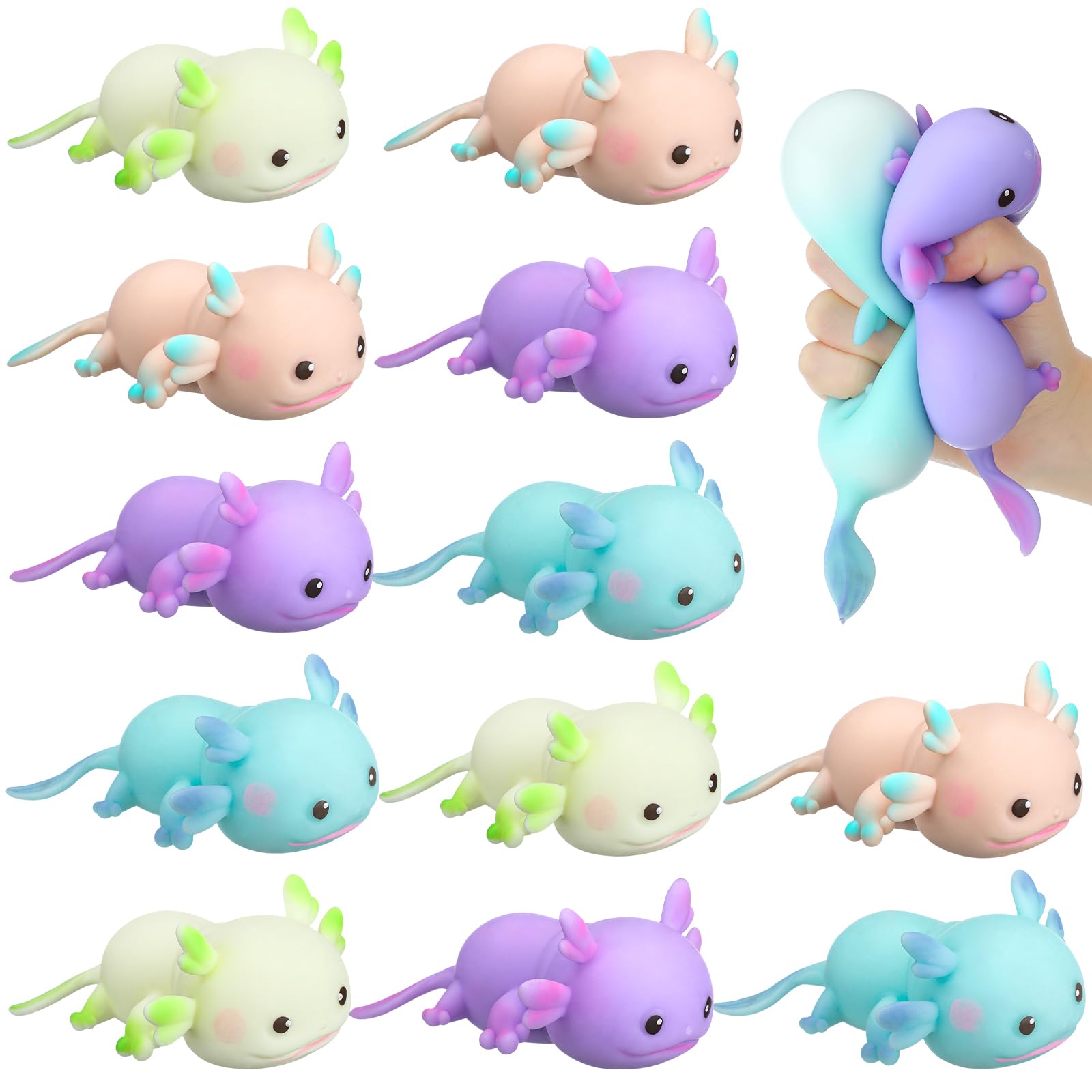 Meooeck 12 Pcs Axolotl Stress Relief Toys Stress Balls for mature-themed Mini Axolotl Squeeze Fun Fidget Toys Animal Balls Cute for Birthday Party Office Christmas Stocking Stuffer Gift ADHD Autism Anxiety
