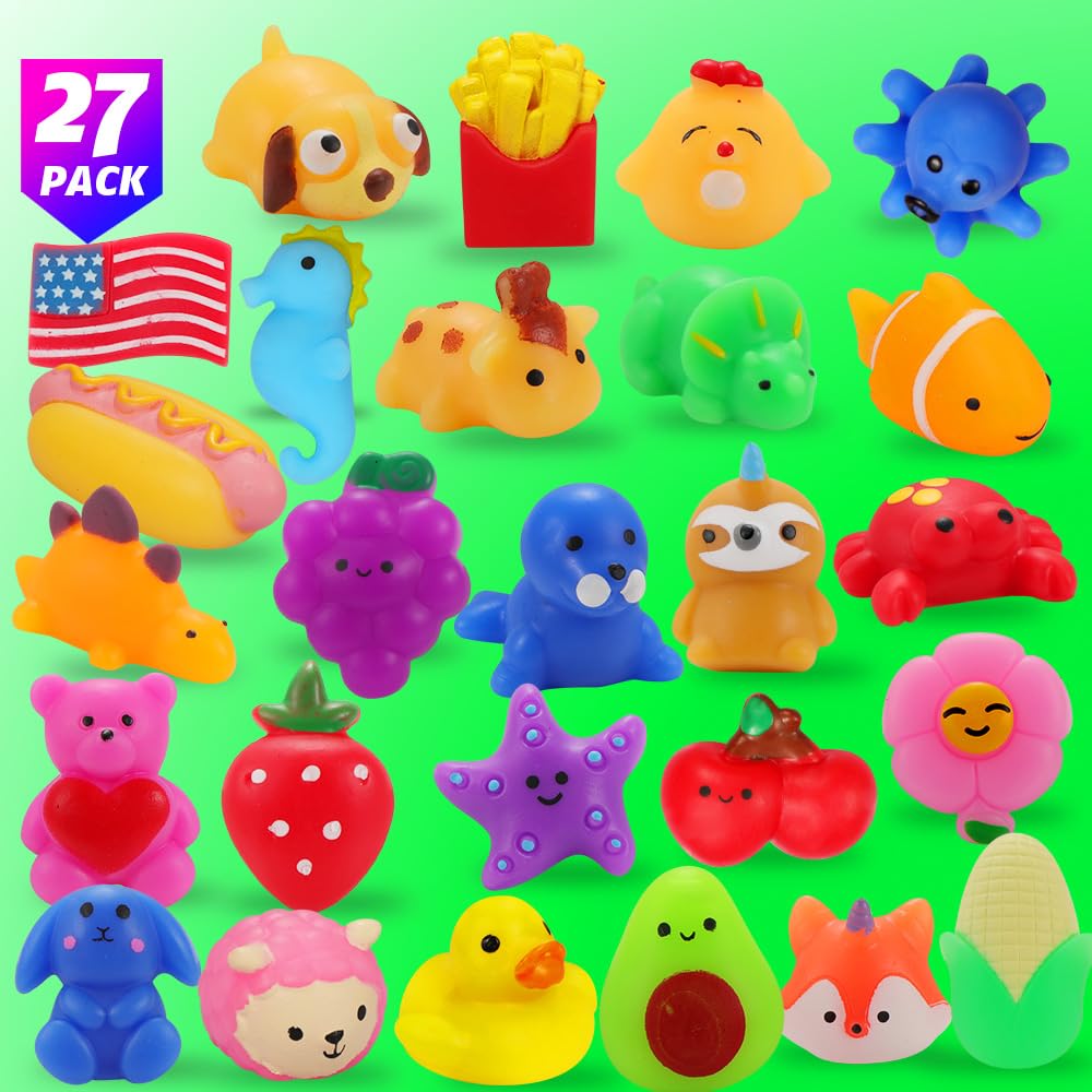 Vnamo Squishy Toys, 27-Pack Squishies Party Favors For Boys Girls Kids, Mochi Mini Kawaii Squishy Fidget Stress Reliever Anxiety