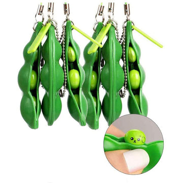 10 Pieces Extrution Beans Fidget Toy  Stress Relief Fidget Toys Funny Squishy Edamame Soy Beans Pea Popper Keychain Keyring