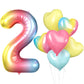 Biapian 40 Inch Rainbow Number 2 Balloons, 7Pcs Gradient Large 2Nd Birthday Balloons With 18'' Foil Heart Balloon Helium For 2Nd
