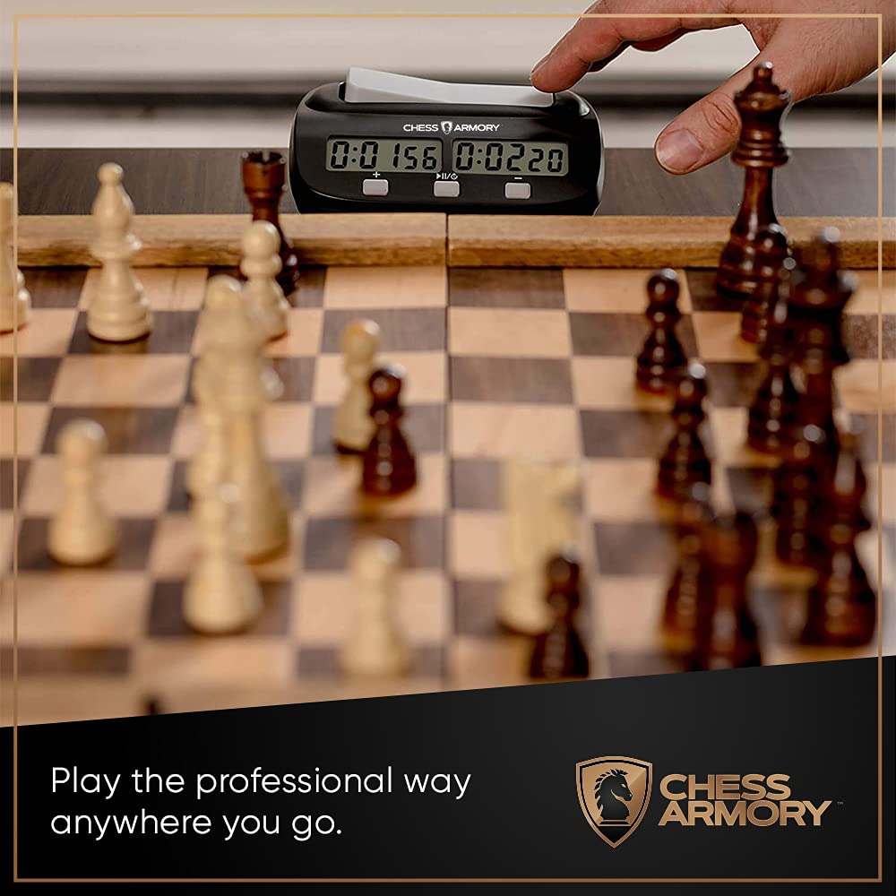 Chess Armory Digital Chess Clock - Portable Timer with Tournament Features, Black, Model LT1019001, Plastic Material