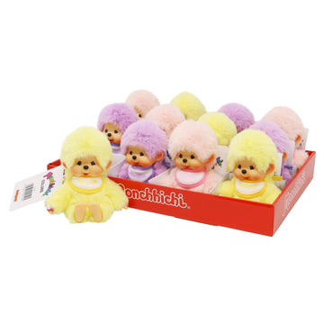 Sekiguchi 201495-Monchhichi Original, Assorted Yellow, Purple And Pink, Plush Animal Approximately 15 Cm, 201495 (1 Count)