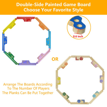 Mucitagf Jokers And Marbles Board Game Pegs And Jokers Card Game For 2-8 Players, Colorful Double-Side Painted Solid Wood Game Boards With 8 Color 48 Marbles 4 Decks Of Cards Game Set