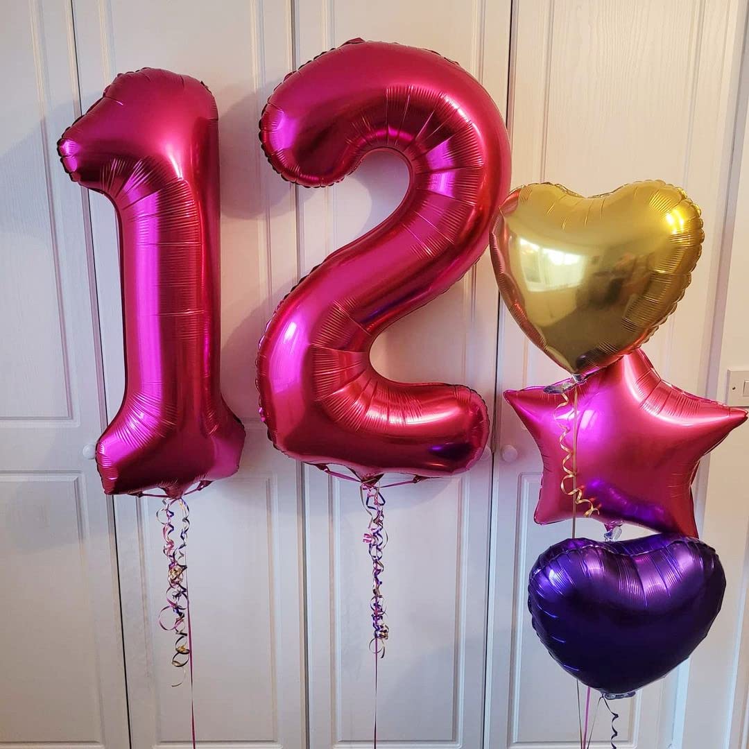 BBPOOL Hot Pink 40 Inch Number 12 Balloon - Large Aluminum Foil for Birthday Party & Anniversary Decorations