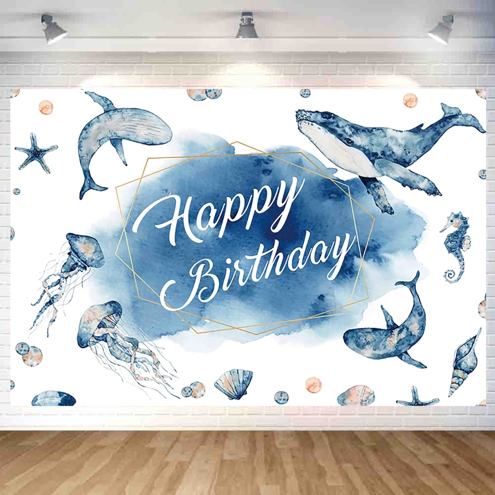 Blue Ocean Happy Birthday Backdrop Decorations Marine Animals Happy Birthday Banner Birthday Blue Ocean Photo Background For Hom