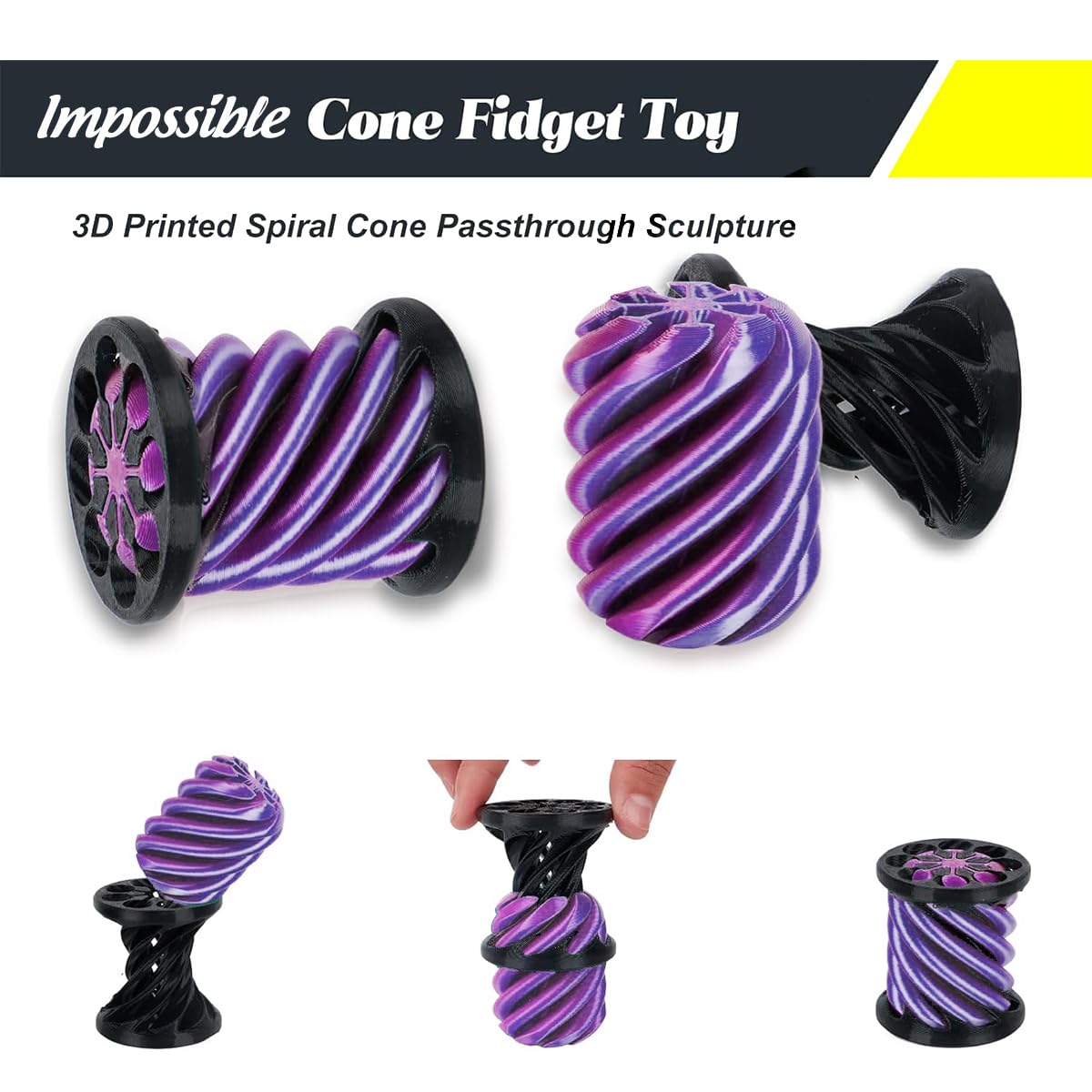 Impossible Cone (3PCS)  3D Printed Spiral Cone Fidget Toy  Impossible Pyramid Passthrough Sculpture  Mini Stress Relief Desktop Decorations Toy for Kids mature-themed Gift (Laser Purple Blue)