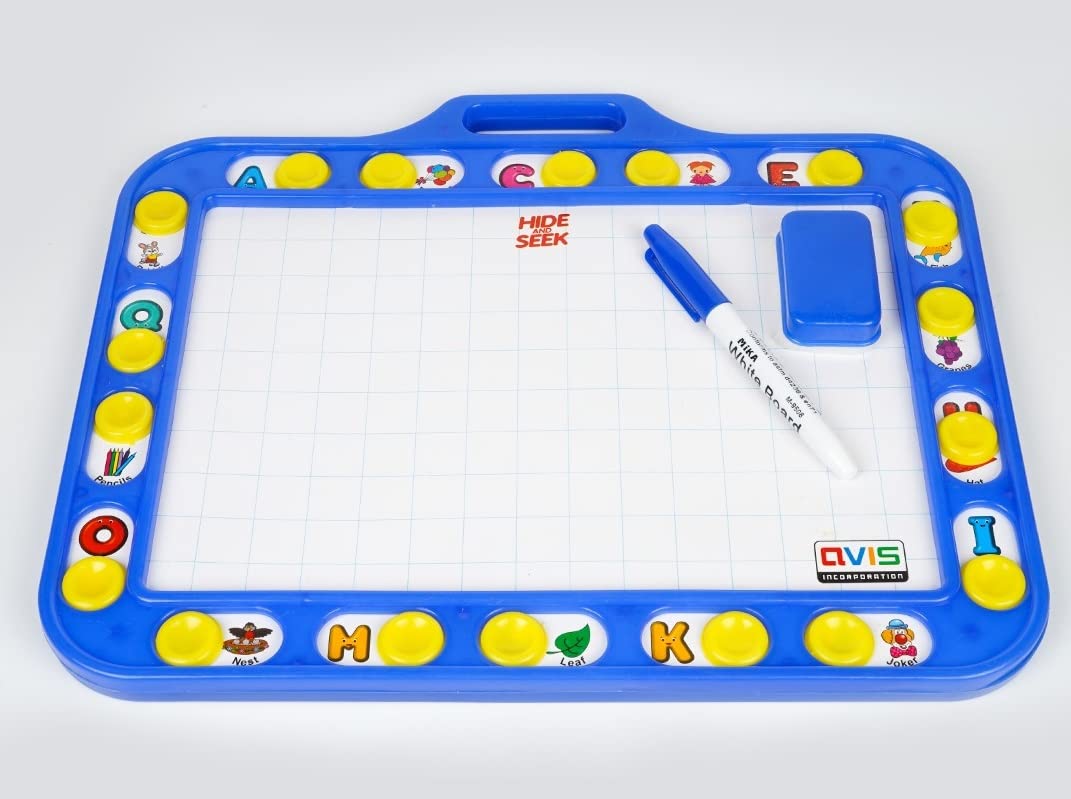 TOYZTREND Avis Educational Hide & Seek Slate Writing Board 2 in 1 to Write and Learn Their Preschool Lessons for Kids (Blue Colo