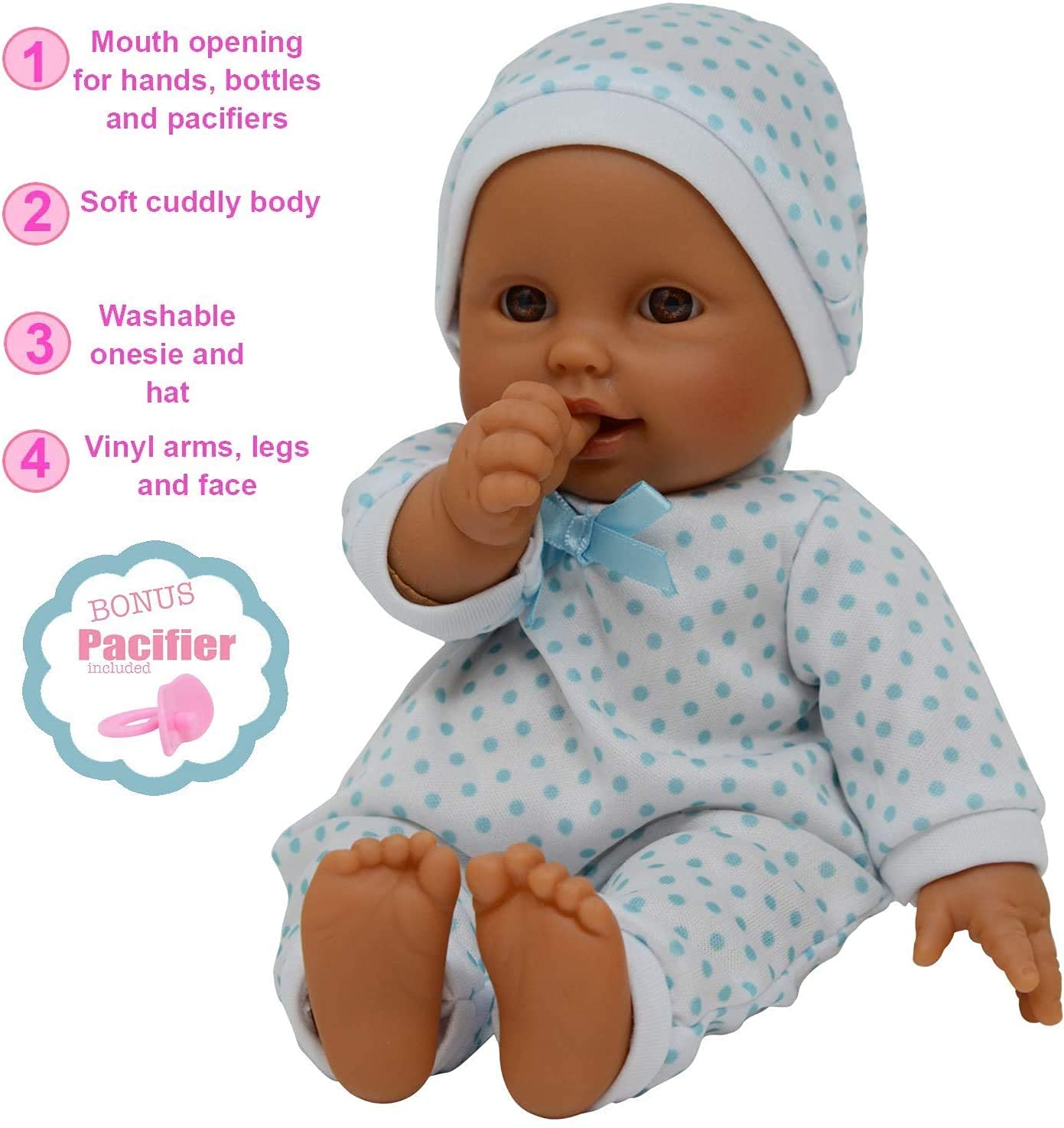 11 Inch Soft Body Hispanic Newborn Baby Doll In Gift Box - Doll Pacifier Included