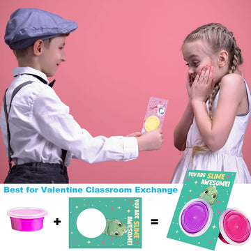 Umeelr Valentines Day Cards With Butter Slime, 28 Packs Colorful Playing Dough And Valentine'S Greeting Cards Gift Sets For Kids, Valentine School Classroom Prize Exchange, Fluffy Putty Party Favors