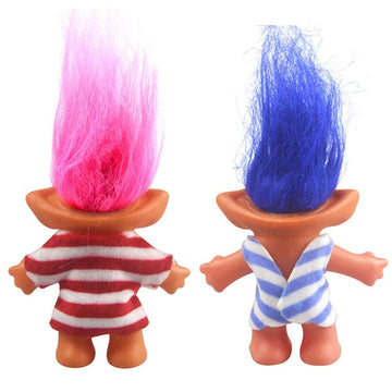 2Packs Vintage Troll Dolls Set,Lucky Doll Chromatic Adorable For Collections, School Project, Arts And Crafts, Party Favors - 7.5' Tall(Include The Length Of Hair) (Style3-Red+Blue)