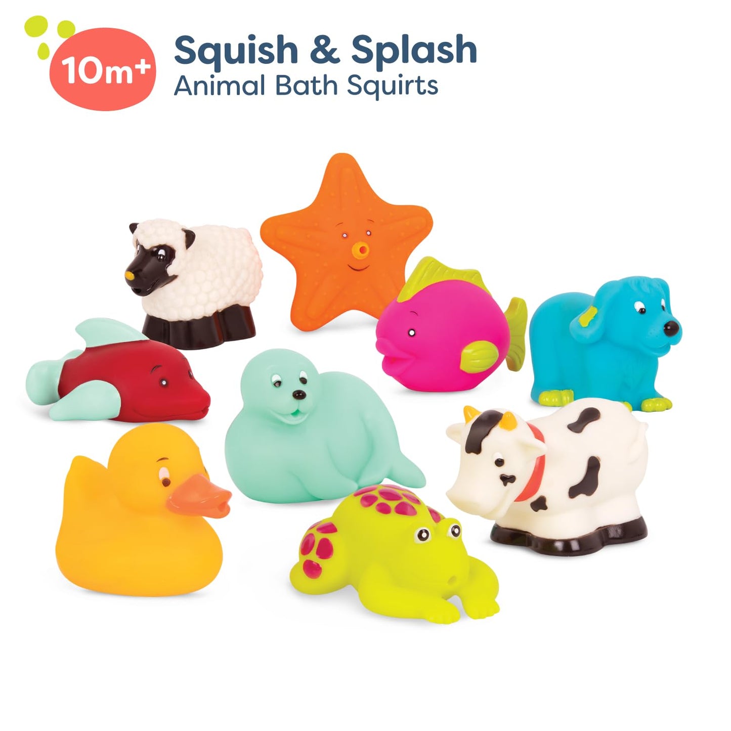 B. Toys - Animal Bath Squirts Water Play Set - 9 Colorful Baby Toys With Textured Designs - Safe Toddler Toys For Tub Time Fun - Kids Toys For Splashing & Learning - Easy-Grip Bath Time Companions