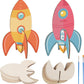 Haoser 10 Pcs 3D Wooden Rocket Craft Kit For Kids  Diy Painting Model Set For Boys & Girls, Space Theme Birthday Party Activity