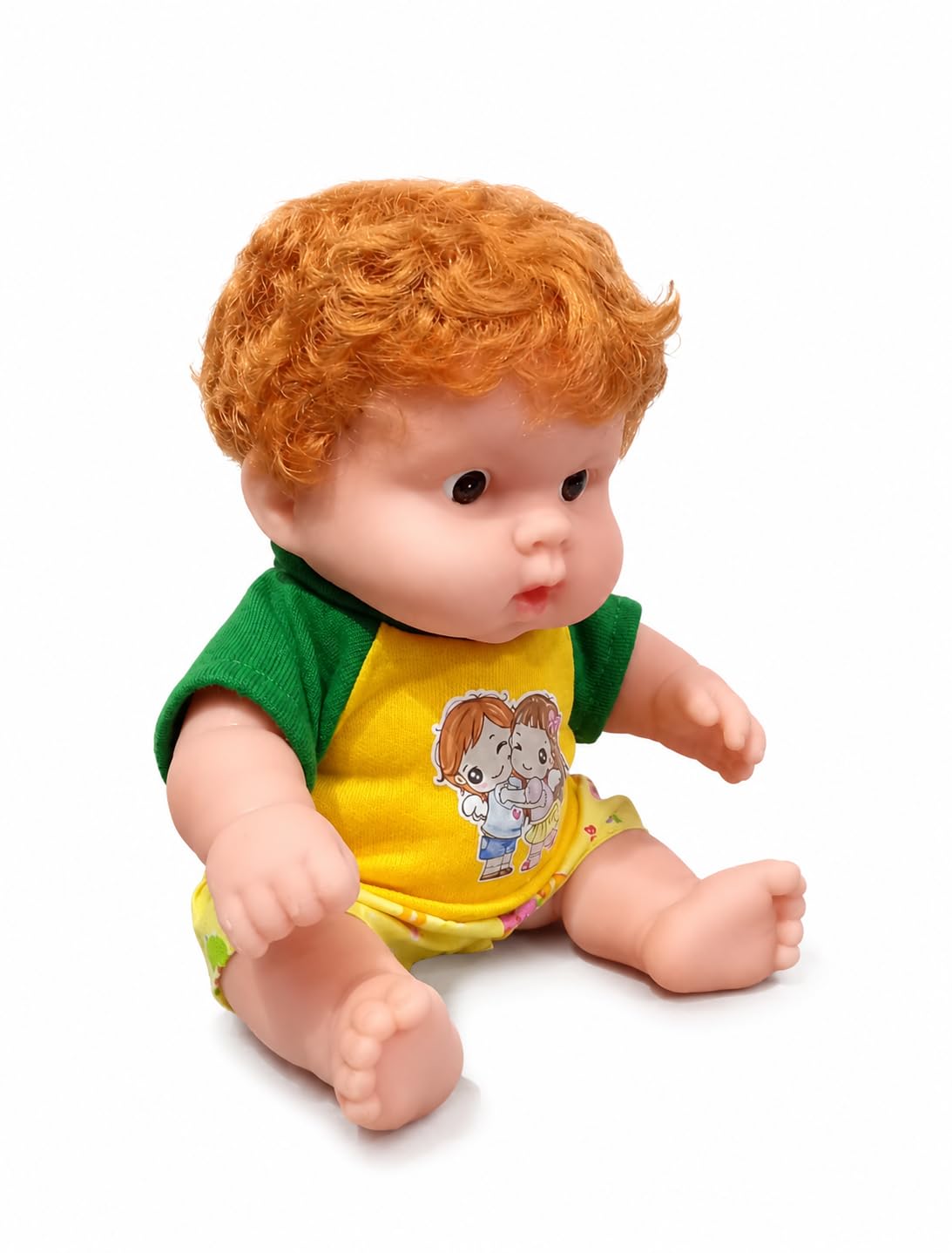 Cute Baby Doll with Curly Hair | Soft Vinyl Rubber Toy | 19 cm Educational Pretend Play Doll for Kids (3+ Years)