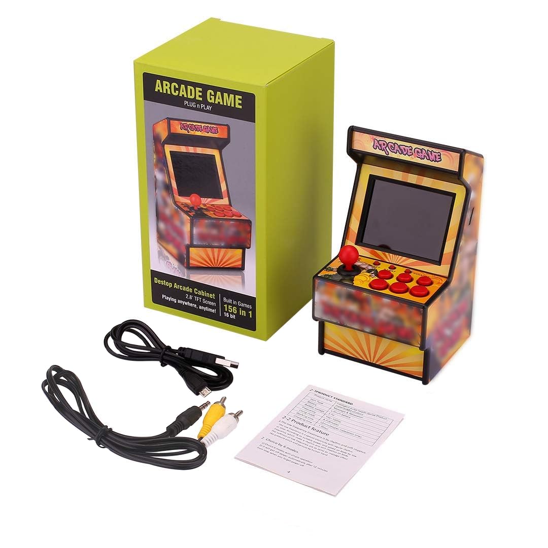 Easegmer Mini Arcade Game Machines For Kids With 156 Classic Portable Handheld Video Games 16 Bit 2.8 Inches Screen Travel Gaming Electronic Toys Novelty Gift For Boys And Adults - Yellow