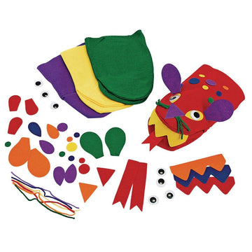 Colorations Felt Imaginary Hand Puppet Craft Kit For Kids, Makes 12 Puppets, Googly Eyes, Dragons, Dramatic Play, Imagination, C