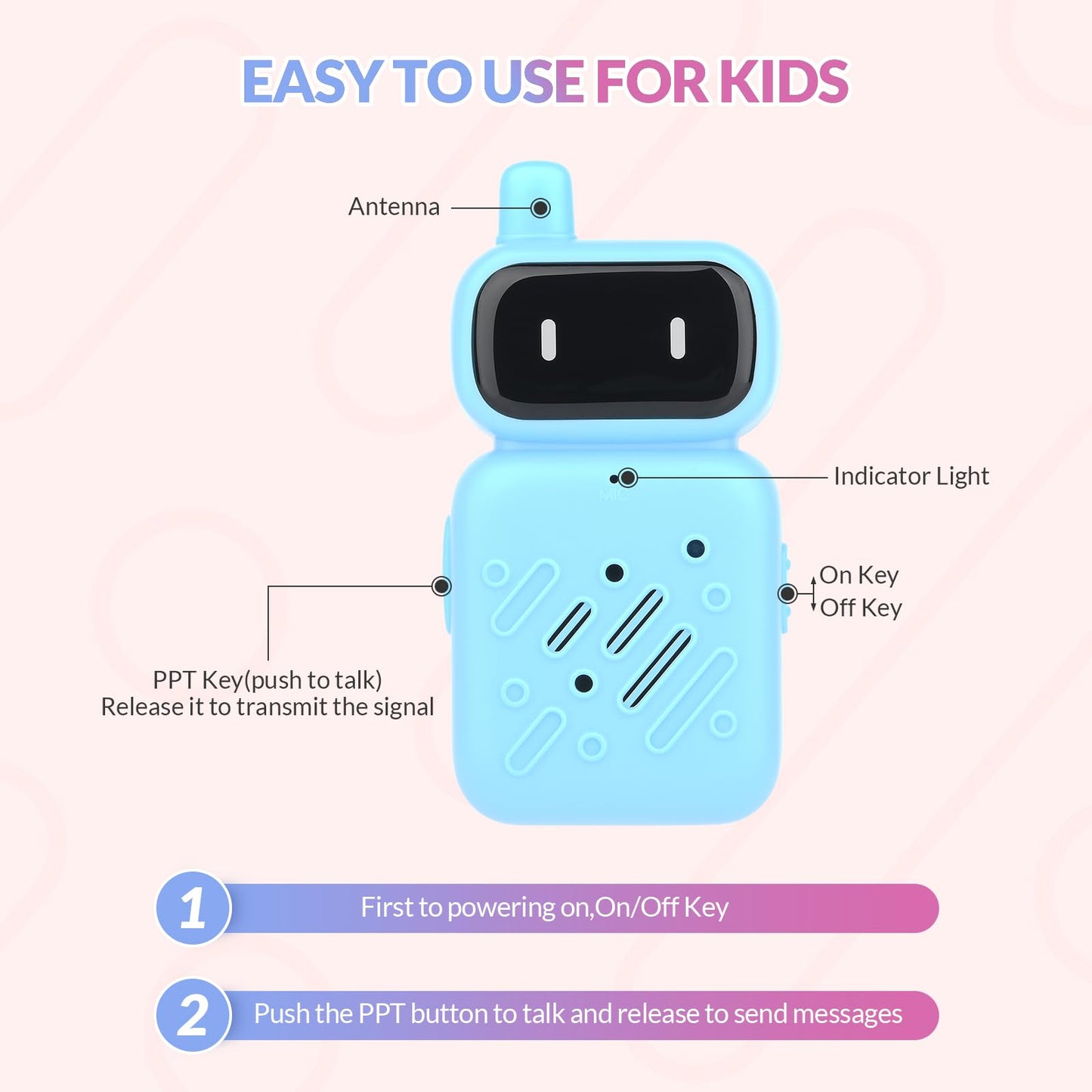 Mafiti Rechargeable Walkie Talkies For Kids 2 Pack Mini Robot Walkie Talkie Long Range 1 Kms 2 Way Radio Toddler Toys For 3-12 Y