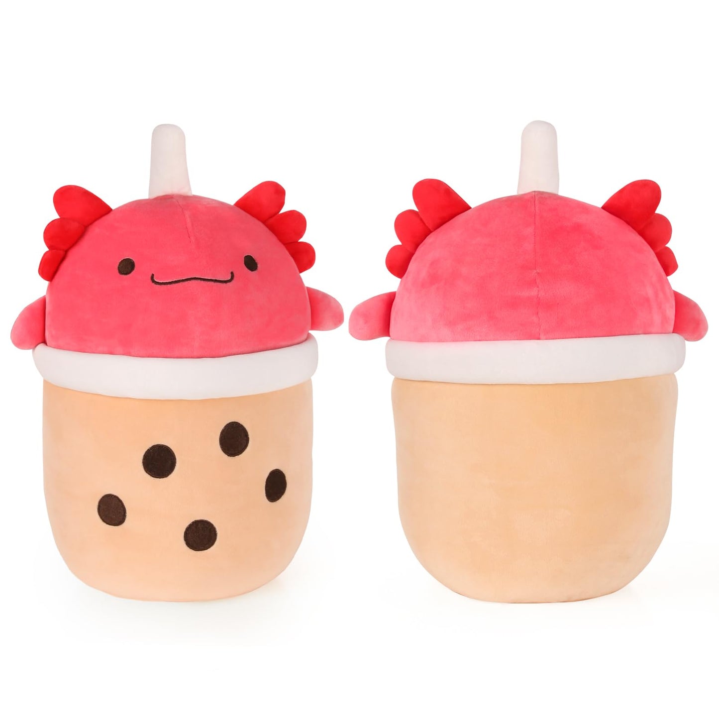 MMguai 14 inch Cute Big Axolotl Boba Tea Plush Soft Hugging Pillow Plushies,Large Red Pearl Milk Tea Stuffed Animals Toys Doll G