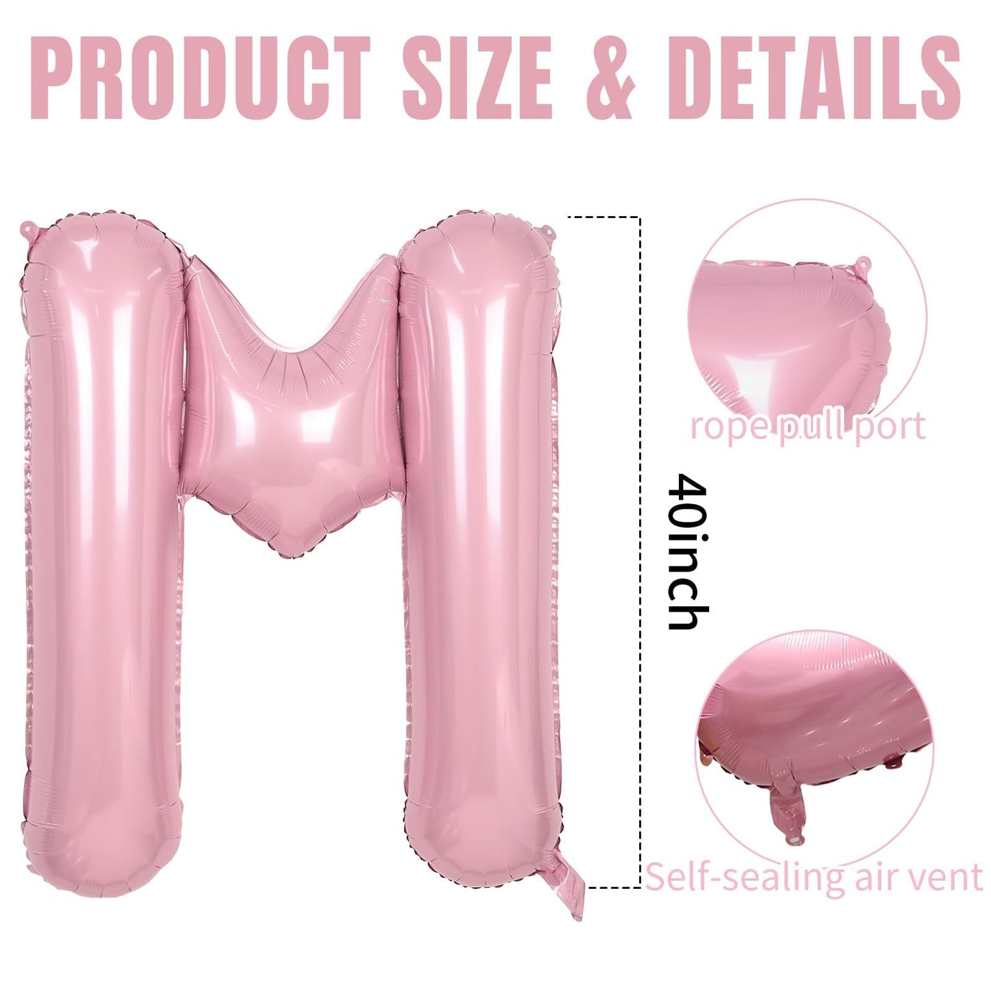 40 Inch Pink Letter Balloons, Large M Letter Balloons Foil Helium Balloon, Foil Big Single Alphabet M Balloon, Pink Letters for