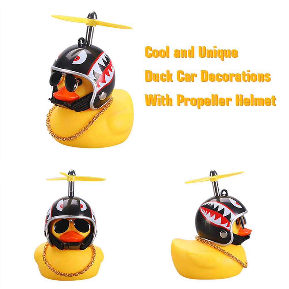 wonuu Rubber Duck Toy Car Ornaments Yellow Duck Car Dashboard Decorations Cool Glasses Duck with Propeller Helmet